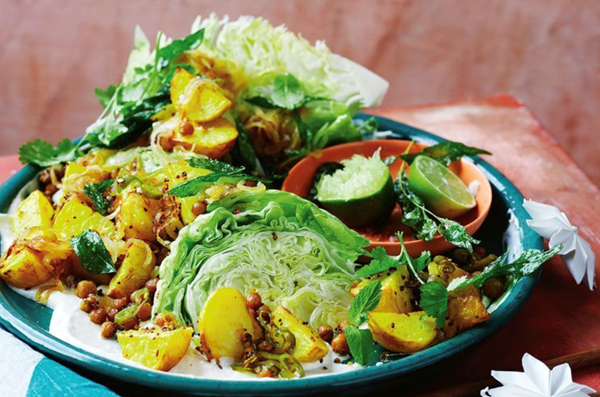 Indian-spiced potato and iceberg salad with yoghurt