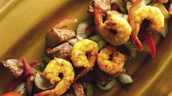 Indian spiced prawn and potato salad with mint and lemon dressing