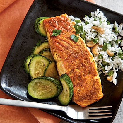 Indian-spiced salmon with basmati rice