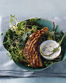 Indian-spiced sturgeon with mint yogurt sauce