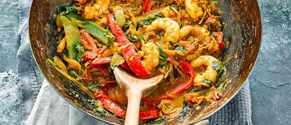 Indian stir-fried prawns