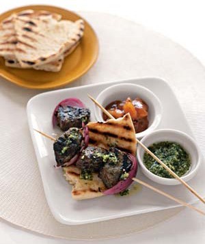 Indian-style beef kebabs with cilantro sauce