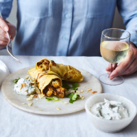 Indian-style pancakes with spiced Jersey Royals