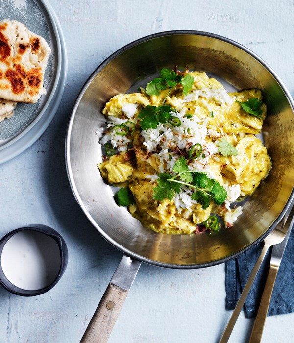 Indian-style scrambled eggs with green chlli and coconut