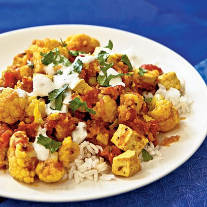 Indian-style tofu and cauliflower with chutney
