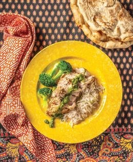 Indian tea-spiced chicken breasts with green chutney