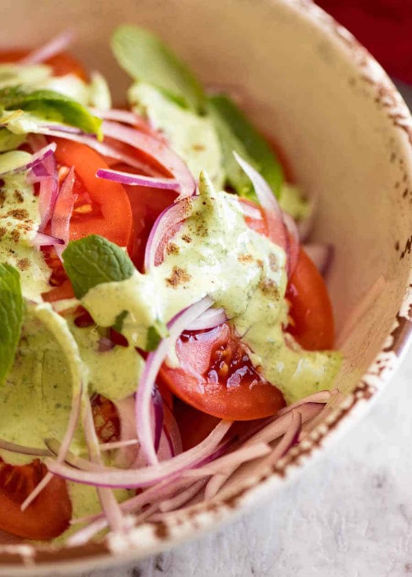 Indian tomato salad with mint dressing