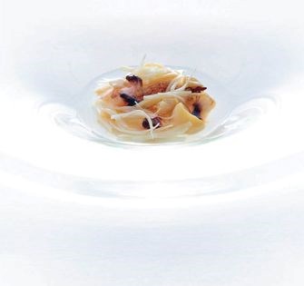 Indigenous molluscs, ham hock broth, grass tree