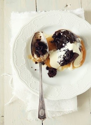 Individual devil's food cakes with salted butterscotch caramel sauce