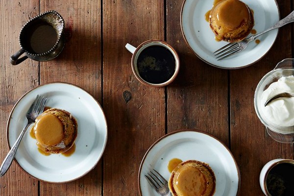 Individual Guinness sticky toffee puddings with ginger cream