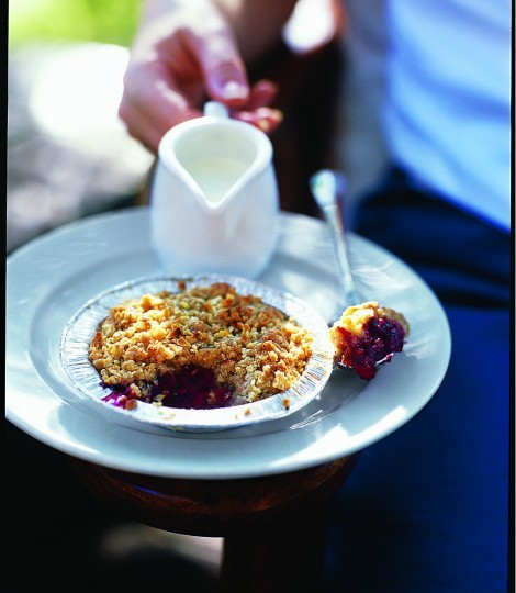 Individual raspberry and almond crumbles