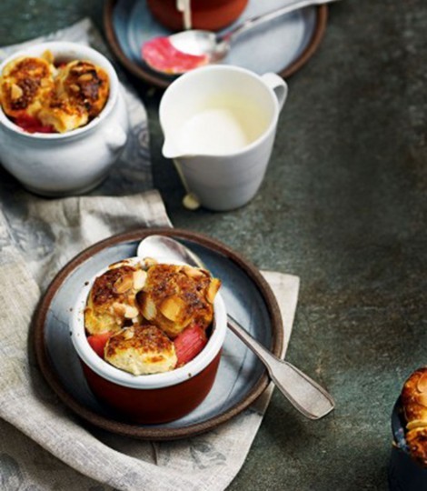 Individual rhubarb, demerara and almond cobblers