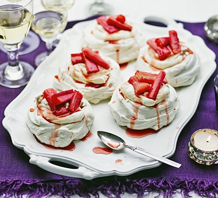 Individual rhubarb ripple Pavlovas