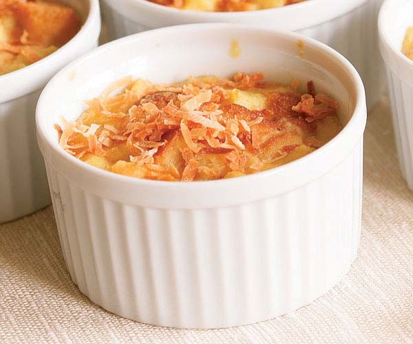 Individual toasted coconut & lemongrass bread puddings