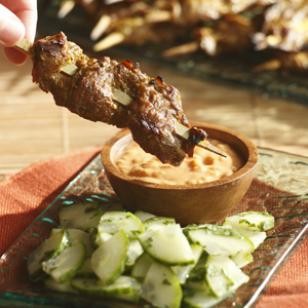 Indonesian beef satay with spicy peanut sauce
