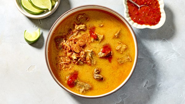 Indonesian spiced beef and lemon grass soup