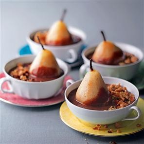 Indulgent pear and dark chocolate crumbles