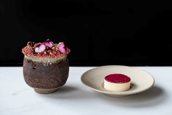 Ingot parfait, fermented blackcurrants, linseed cracker 