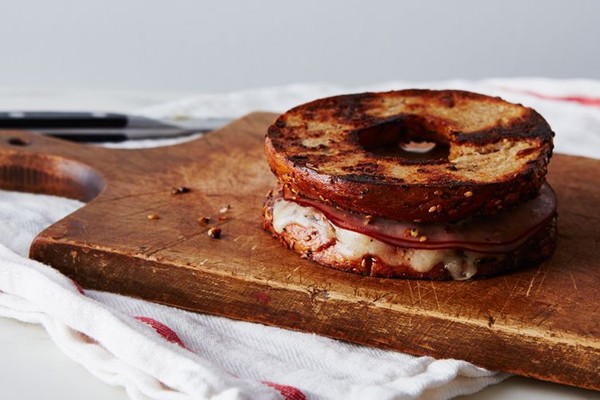 Inside out bagel grilled cheese