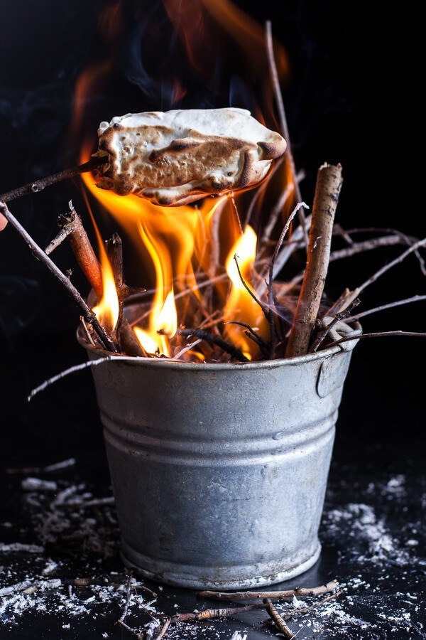 Inside out peanut butter and Nutella banana s’mores