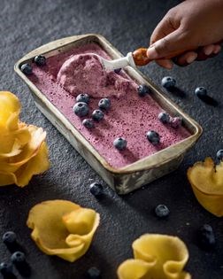 Instant blueberry froyo in tuille cups