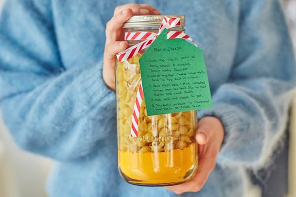 Instant mac and cheese mix in a Mason jar