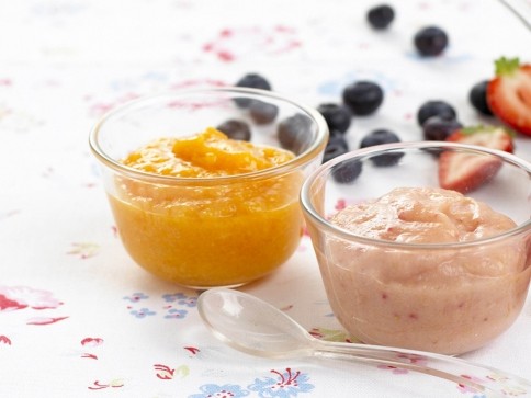 Instant no-cook purees: banana, peach, and strawberry