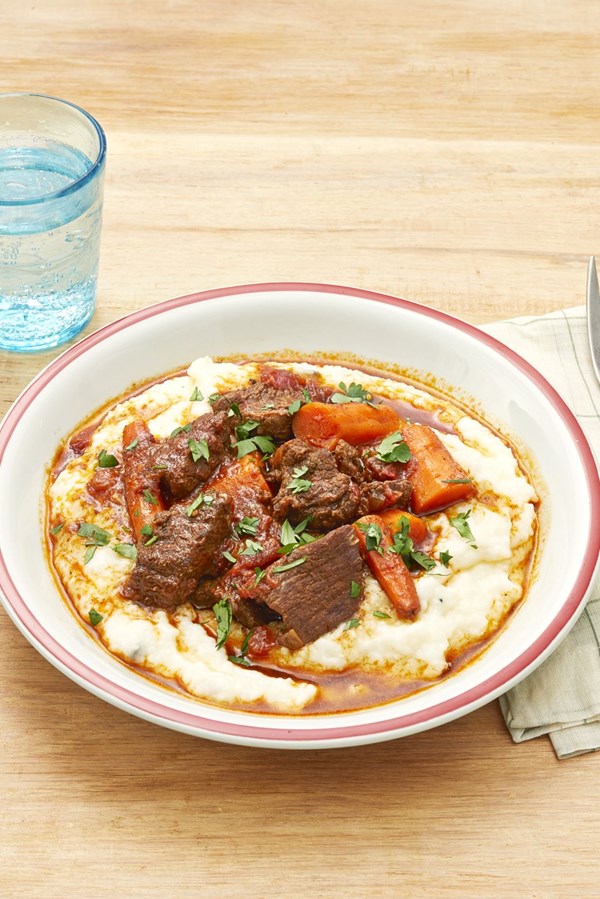Instant Pot ancho beef stew with cheesy grits