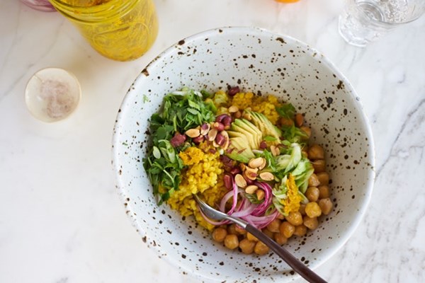 Instant Pot brown rice bowl with chickpeas