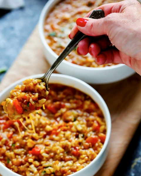 Instant pot cheesy Southwestern lentils & brown rice