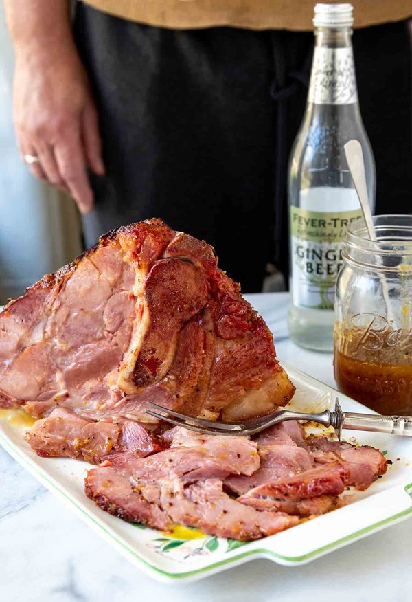 Instant Pot ham with ginger peach glaze