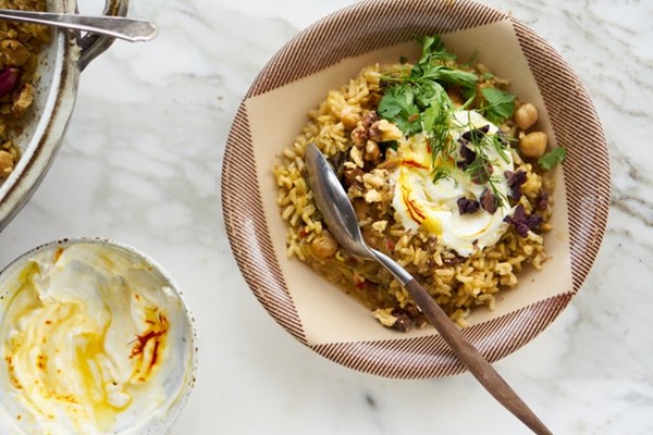 Instant Pot herbed chickpea plov