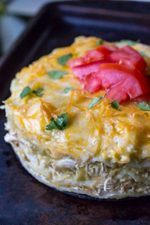 Instant Pot salsa verde chicken enchilada casserole