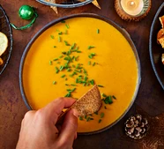 IPA & red Leicester dip with pretzel croutons