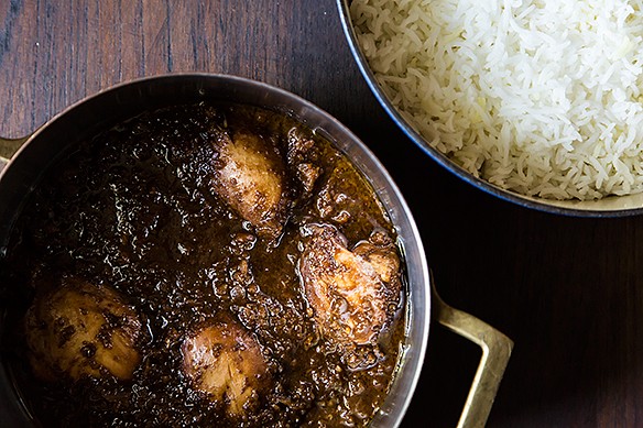 Iranian/Persian walnut and pomegranate dish (Fesenjoon) with rice
