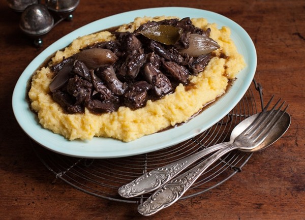 Irish oxtail and red wine stew on a base of polenta