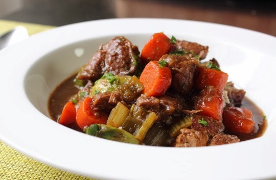 Irish pork stew with baby cabbage