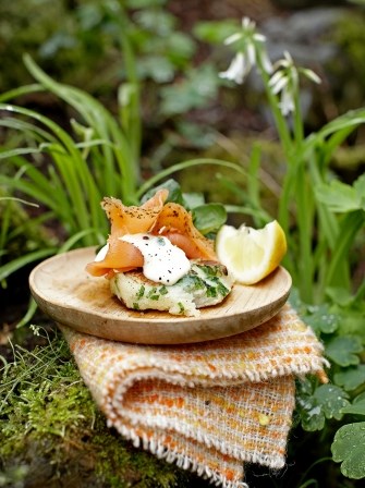 Irish potato cakes with smoked salmon