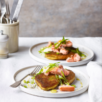 Irish potato farls with hot smoked salmon