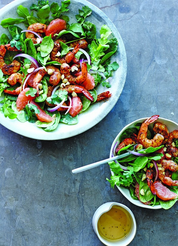 Iron skillet shrimp with grapefruit