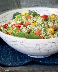 Israeli couscous and tomato salad with arugula pesto