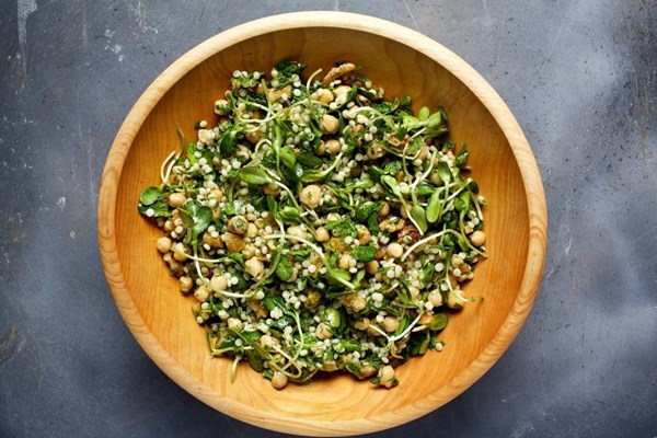 Israeli couscous salad with chickpeas and herbs