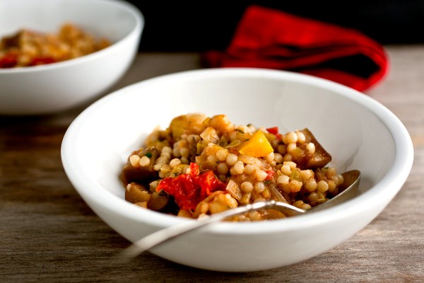 Israeli couscous with mixed summer vegetables