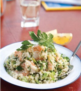 Israeli couscous with shrimp and zucchini