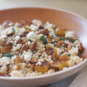 Israeli couscous with squash, feta, and almonds