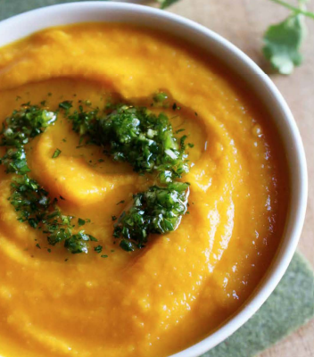 Israeli orange vegetable soup with zhoug [Bonnie Stern]