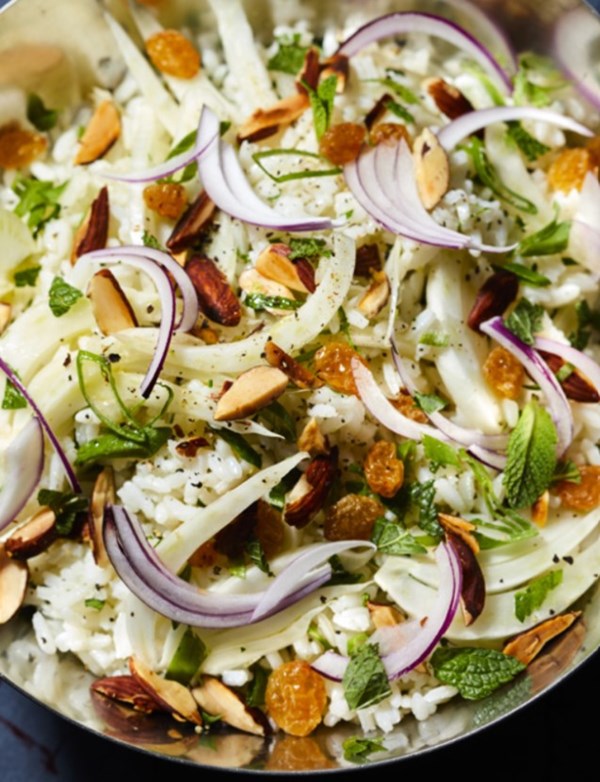 Israeli rice salad with fennel and mint