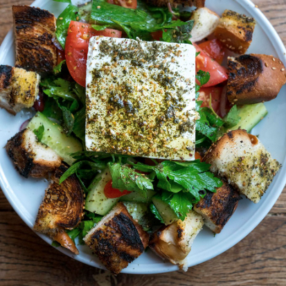 Israeli salad with challah croutons & feta