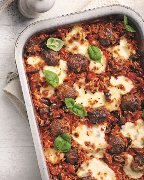 Italian baked meatballs and orzo