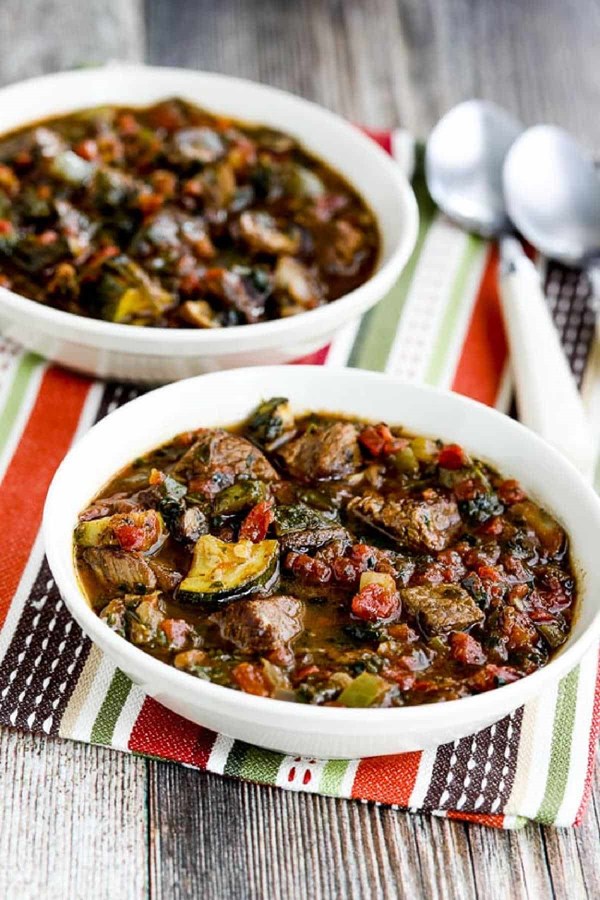 Italian beef stew with zucchini, mushrooms, and basil